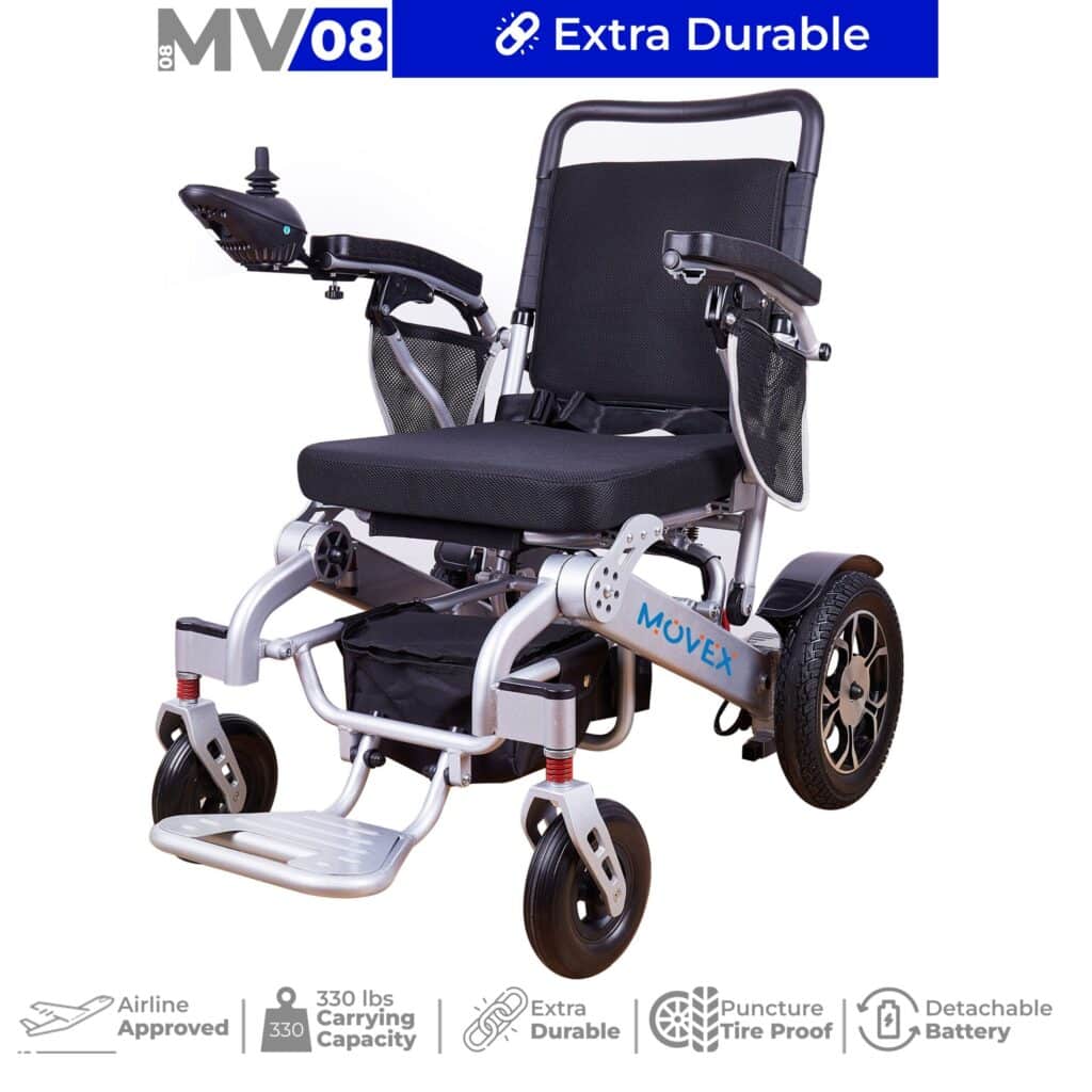 Movex MV08 - Extra Durable Electric Wheelchair - Premium All-Terrain Electric Wheelchair - Power, Versatility, and Mobility