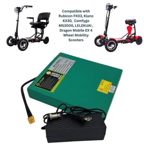 36 Volt 10.4 AH Battery and Charger – Compatible with Rubicon FX03, Klano KX30, Comfygo MS3000, LELEKUAI, Dragon Mobile EX 4 Wheel Mobility Scooters Models