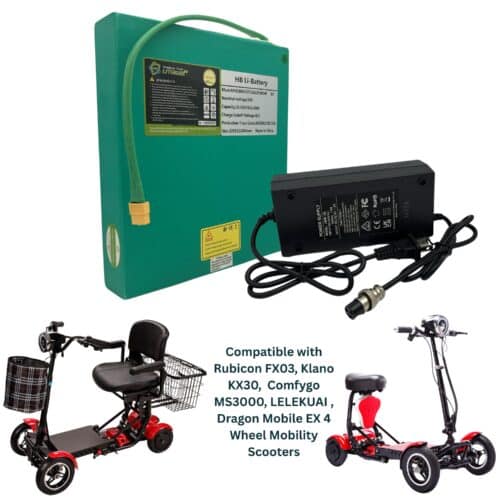 36 Volt 15.6 AH Battery and Charger – Compatible with Rubicon FX03, Klano KX30, Comfygo MS3000, LELEKUAI, Dragon Mobile EX 4 Wheel Mobility Scooters Models